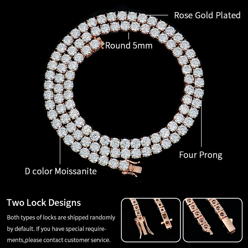 Blue and Green VVS Moissanite 3mm Tennis Chain 925 Silver