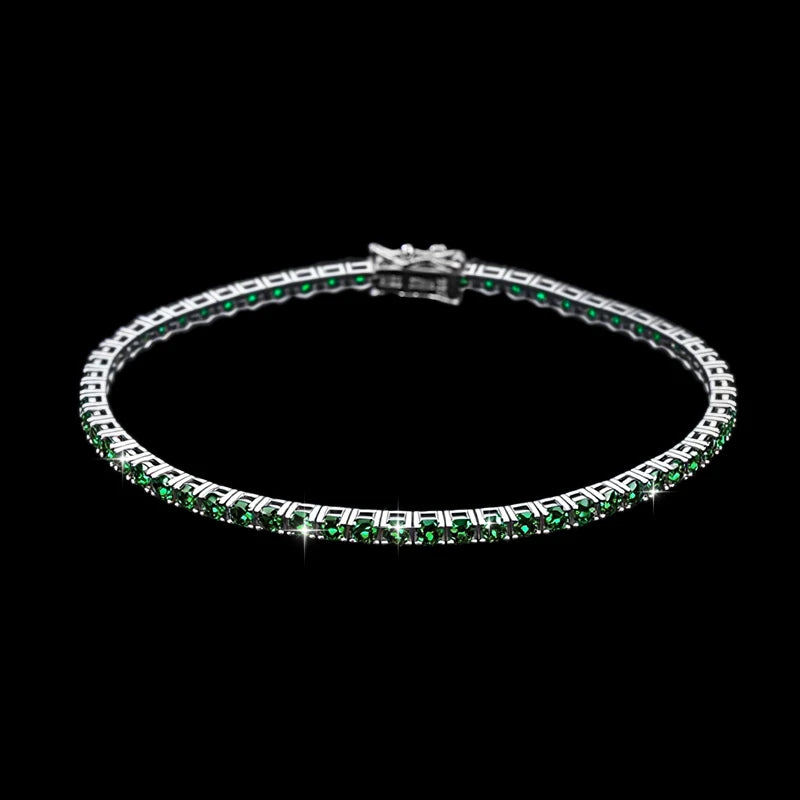 Blue and Green VVS Moissanite 3mm Tennis Chain 925 Silver