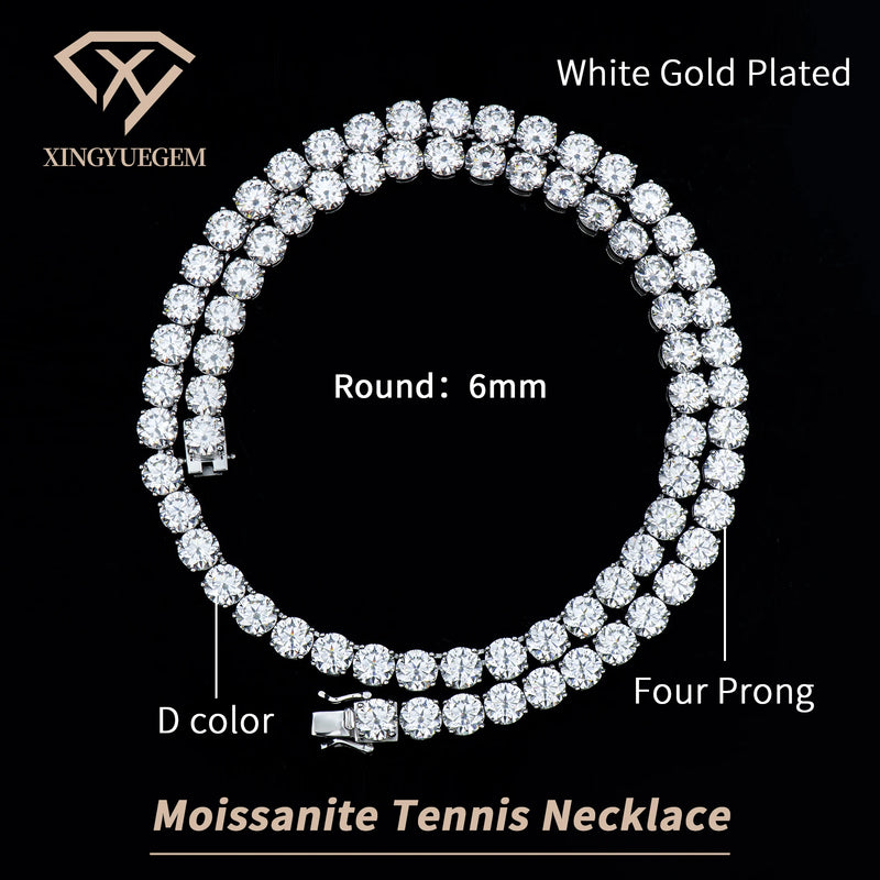 Gold Plated VVS Moissanite Tennis Chain 925 Silver Hip Hop