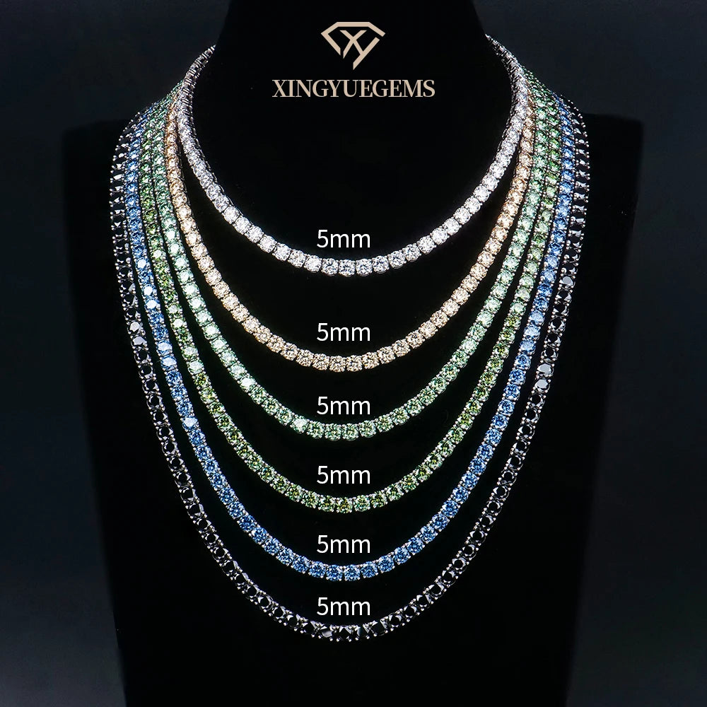 Gold Plated VVS Moissanite Tennis Chain 925 Silver Hip Hop
