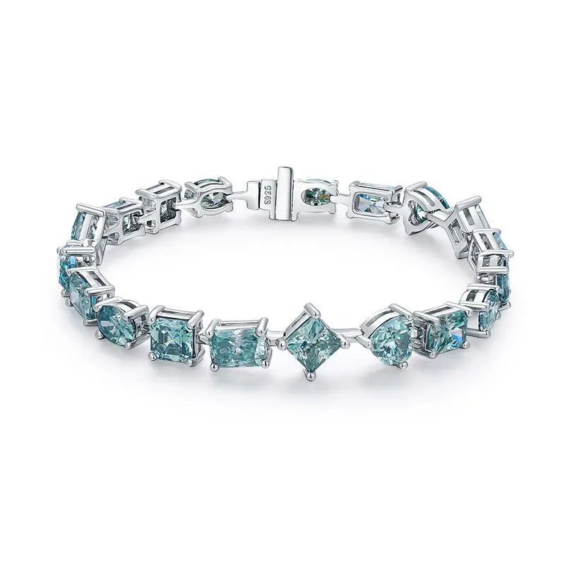 925 Silver Link Chain Bracelet Color Diamond